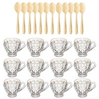 Jogo 24 Peças Xícaras 80ml e Colheres de Café Inox Dourado Lyor Atendimento Recepção Escritório