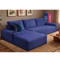 Sofá Evo 2,70m Molas Ensacadas com Chaise Lounge Esquerda Velourê Azul Cama inBox