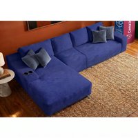 Sofá Evo 3,40m Molas Ensacadas com Chaise Lounge Esquerda Velourê Azul Cama inBox