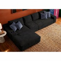 Sofá Evo 3,40m Molas Ensacadas com Chaise Lounge Esquerda Velourê Preto Cama inBox