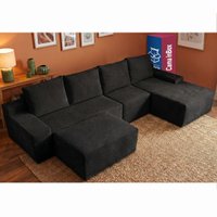 Sofá Evo 3,40m Molas Ensacadas com Apoio Chaise Lounge Direita Velourê Preto Cama inBox