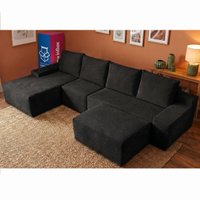 Sofá Evo 3,40m Molas Ensacadas com Apoio Chaise Lounge Esquerda Velourê Preto Cama inBox