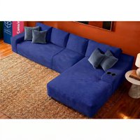 Sofá Evo 3,40m Molas Ensacadas com Chaise Lounge Direita Velourê Azul Cama inBox