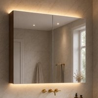 Espelheira para Banheiro 2 Portas com Prateleiras 77cm Multimóveis CR10179 Noce