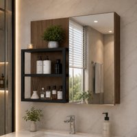 Espelheira para Banheiro 1 Porta com Nichos 77cm Multimóveis CR10178 Noce
