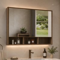 Espelheira para Banheiro 2 Portas com Nichos 80cm Multimóveis CR10177 Noce