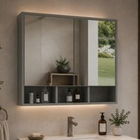 Espelheira para Banheiro 2 Portas com Nichos 80cm Multimóveis CR10177 Cimento