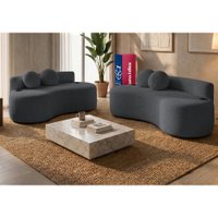 Conjunto de Sofá 3 e 2 Lugares Veda Xpand Tech Tecido bouclê Cinza Escuro Cama inBox