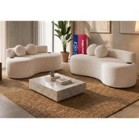 Conjunto de Sofá 3 e 2 Lugares Veda Xpand Tech Tecido bouclê Bege Claro Cama inBox