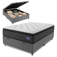 Cama Box Baú Casal Colchão Ortopédico Titã Molas Ensacadas Pillow Top 138x188x75cm Hip Sleep