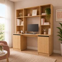 Mesa de Escritório para Computador 2 Portas 5 Prateleiras Home Office Smart Multimóveis MP6104 Madeirado