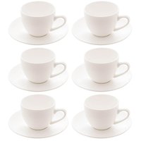 Jogo 6 Xícaras de Café 100ml com Pires Porcelana Branca Clean Chá Mesa Posta Servir