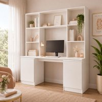 Mesa de Escritório para Computador 2 Portas 5 Prateleiras Home Office Smart Multimóveis MP6104 Branco