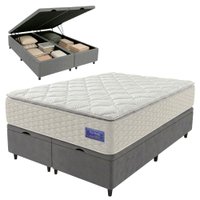 Cama Box Baú Queen Colchão Ortopédico Atena Molas Ensacadas Pillow Top 158x198x79cm Hip Sleep