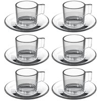 Jogo 6 Xícaras com Pires para Chá Café 185ml Vidro Transparente Dia Dia L Hermitage