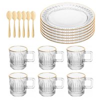 Jogo Lyor 18 Peças Xícaras 90ml Pratos de Sobremesa e Colheres para Café Dourado Recepção Clínica