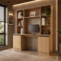 Escrivaninha/Mesa de PC para Home Office 2 Portas 5 Prateleiras Smart Multimóveis MP6105 Madeirado