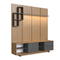 Rack Painel para Tv até 55 Polegadas 180cm com Nichos Gavetas Porta e Iluminação em LED Linea Mel/Grafite