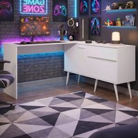 Mesa Gamer em L para Computador 2 Portas 1 Gaveta Strike Multimóveis MP6051 Branco