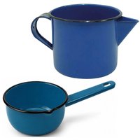 Conjunto Caneca Leiteira com Bico e Panela Papeiro Aço Esmal