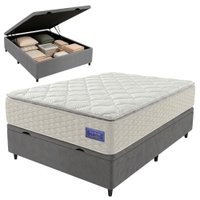 Cama Box Baú Casal Colchão Ortopédico Atena Molas Ensacadas Pillow Top 138x188x79cm Hip Sleep - Cinza