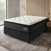 Cama Box Baú Casal Colchão Ortopédico Titã Molas Ensacadas Pillow Top 138x188x75cm Hip Sleep - Grafite / Preto