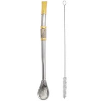 Bomba Para Mate Chimarrão ou Terere 24cm  Pera Violão - Inox Ouro 18k