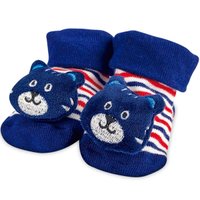 Meia Infantil Divertida Algodão Menino Antiderrapante 6 a 12 meses Bichinho Azul Tigre - Adoleta Bebê