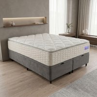 Cama Box Baú King Colchão Ortopédico Atena Molas Ensacadas Pillow Top 193x203x79cm Hip Sleep - Cinza