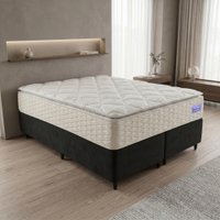 Cama Box Queen Colchão Ortopédico Atena Molas Ensacadas Pillow Top 158x198x76cm Hip Sleep - cinza/preto