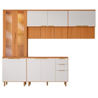 Cozinha Armario 5 Peças 270 cm Cristaleira Balcao Com Tampo MDF Bari POLIMAN - Freijo Off Acetinado