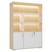 Estante Escritorio Com LED 3 Portas Tampo Tamburato 193X136 cm Carvalho Branco Artany