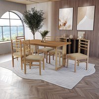 Conjunto Sala de Jantar Elisa em Madeira Maciça 6 Cadeiras Boucle Bege
