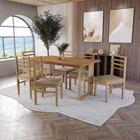 Conjunto Sala de Jantar Elisa Madeira Maciça 6 Cadeiras Linho Fendi