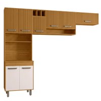 Cozinha Compacta 3 Peças 258x218 cm Malta POLIMAN - Freijo Ripado Off Acetinado