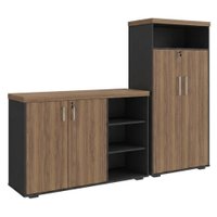 Balcao Escritorio 136 cm E Armario Com Nicho 173X90 cm Nogal Preto Artany