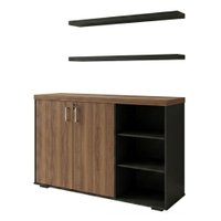 Balcao Escritorio Cafe 136 cm E 2 Prateleiras Suspensas 90 cm Nogal Preto Artany