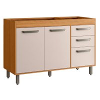 Balcão Para Pia 3 Portas 2 Gavetas 120 cm Malta POLIMAN - Freijo Off Acetinado