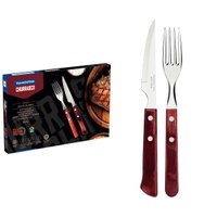 Jogo de Talheres para Churrasco Tramontina em Aço Inox e Madeira Vermelho 12 Peças