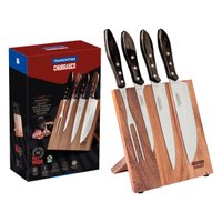 Jogo para Churrasco Tramontina em Aço Inox Cabos em Madeira Polywood Castanho 5 Peças