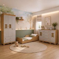 Quarto Infantil Completo com Minicama Montessoriana Ternura Multimóveis MP4832 Madeirado/Off White