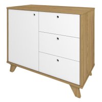Balcao Aparador Escritorio 1 Porta 3 Gavetas 91 cm Olmo Branco Artany