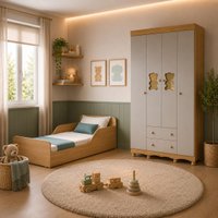Jogo de Quarto Infantil Minicama com Colchão Incluso e Guarda-roupa Ternura Multimóveis MP4827 Madeirado/Off White