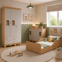 Quarto Infantil Completo com Minicama Montessoriana e Colchão Incluso Ternura Multimóveis MP4826 Madeirado/Off White