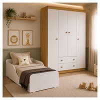 Jogo de Quarto Infantil com Minicama Montessoriana e Guarda-roupa Encanto Multimóveis MP4840 Madeirado/Branco