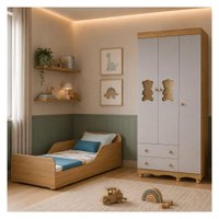 Jogo de Quarto Infantil com Minicama Montessoriana e Guarda-roupa Ternura Multimóveis MP4831 Madeirado/Off White