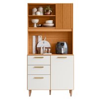 Kit Cozinha 3 Portas 2 Gavetas 92x188 cm Sicilia Piccolo Freijo Off Ripado Frisado POLIMAN