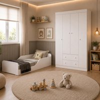 Jogo de Quarto Infantil Minicama com Colchão Incluso e Guarda-roupa Encanto Multimóveis MP4830 Branco