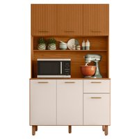 Kit Cozinha 6 Portas 1 Gaveta 110x188 cm New Livia Freijo Ripado Off Acetinado POLIMAN