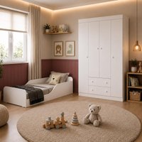 Jogo de Quarto Infantil com Minicama Montessoriana e Guarda-roupa Encanto Multimóveis MP4840 Branco